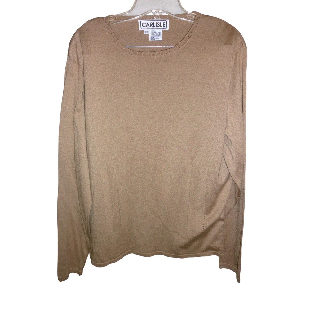 Carlisle Womens XXL Silk Blend Crew Neck Sweater Tan Long Sleeve Pullover Luxury